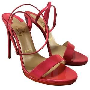 Loubi Queen Pink Coral Florida Neon Metal 120mm Sandals Heels D564